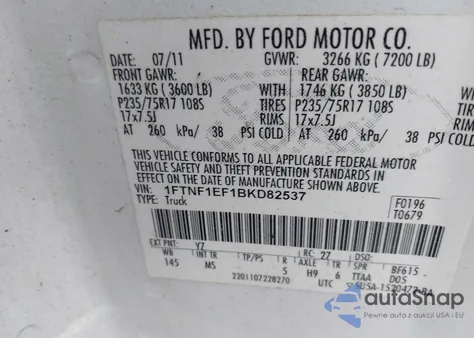 2011 Ford F-150 Xlt from USA, damaged, VIN 1FTNF1EF1BKD82537